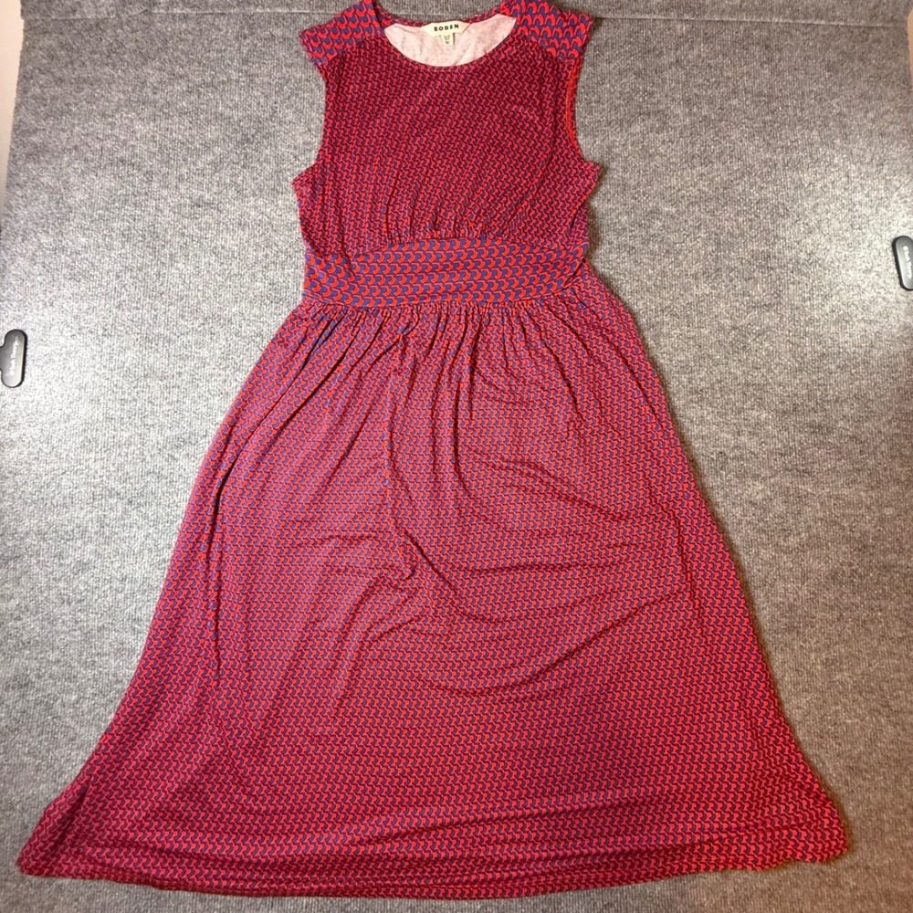 Boden Womens Red Blue Geometric Wave Empire Waist Jersey Midi Dress Size US 8R